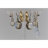 A Collection of Earrings to include Pair of Quartz Cats Eye Style Earrings, a Pair of Gold