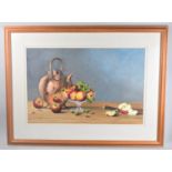 Christopher Hope, Watercolour, Still Life of Glass Bowl of Apples, Knife and Copper Ewer, Signed,