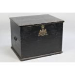 A Painted Wooden Storage Box with Royal Crest Mount, 63cm x 44cm x 48cm high, Two Side Carrying