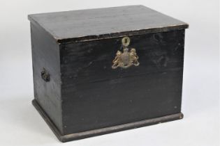 A Painted Wooden Storage Box with Royal Crest Mount, 63cm x 44cm x 48cm high, Two Side Carrying