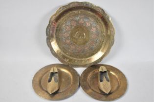 A Collection of Indian Brasswares to Include Mixed Metal Circular Plate Decorated with Elephant,