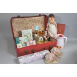 A Vintage Case Containing Vintage Perfumes and Soaps together with Doll, Shells and Shell Book Etc