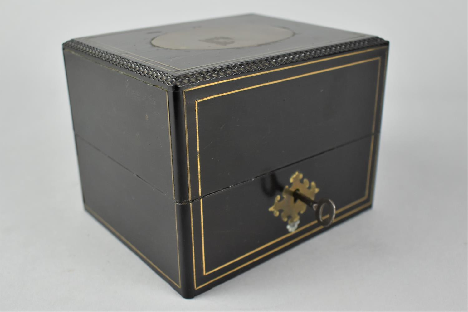 A 19th Century Ebonised Scent Bottle Box with Fitted Four Section Silk Lined Interior, Brass - Bild 2 aus 6