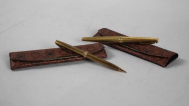 A Sheaffer Pen with 14ct Gold Nib together with a Matching Propelling Pencil, Both in Faux Leather