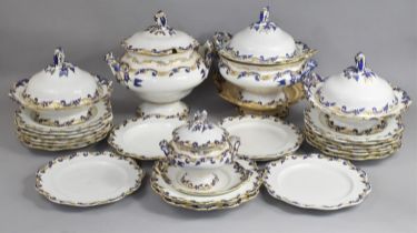A 19th Century Part Porcelain Dinner Service Decorated with Moulded Floral Swag Tim and Gilt and