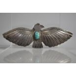 A Silver South American Navajo Thunderbird Brooch with Turquoise Cabochon, 9.5cm Wingspan