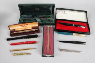 A Collection of Various Vintage Pens, Ball Points and Pencils by Parker, Cross, Conway Stewart Etc