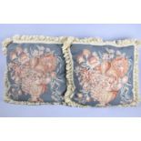Two Tapestry Scatter Cushions Decorated with Vases of Fruit, 50cm Square