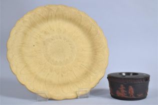 A Wedgwood Black Basalt Inkstand of Drum Form, 4cm high Together with a Wedgwood Yellow Antico Rosso