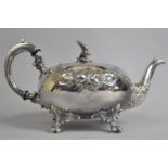 A Victorian Silver Plated Teapot, C.1880, of Squat Form Raised on Scrolled Paw Feet and with Bird