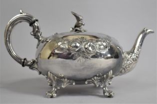 A Victorian Silver Plated Teapot, C.1880, of Squat Form Raised on Scrolled Paw Feet and with Bird