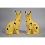 A Pair of Griselda Hill Pottery Wemyss Cats, Decorated with Heart and Circle Motif in Black and
