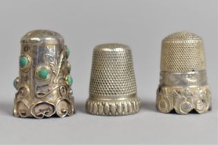 Three Silver Thimbles, Unmarked but Have be Tested for Silver