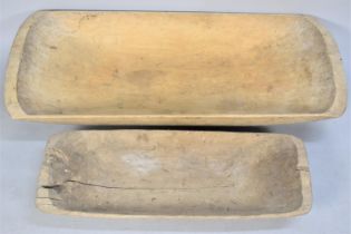 Two Graduated Carved Wooden Tribal Dough Bowls, Longest 113cms