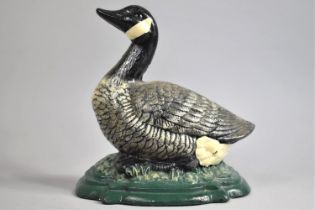 A Modern Cast Iron Cold Painted Doorstop in the Form of a Canada Goose, 21cms Long