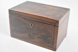 A Mid 19th Century Mahogany Two Division Rectangular Tea Caddy with Inlaid Hinged Lid, 19cms by