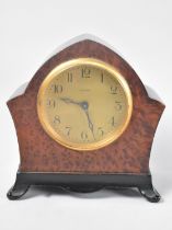 An Edwardian Burr Wood Veneer Front Mantle Clock by Kienzle, Working Order, 15cms High, With Key