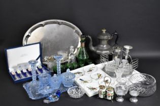 A Collection of Various Glassware to comprise Dressing Table Set, Bowl, Green Glass Tot Set Etc