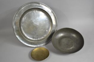 A 19th Century Pewter Charger, Stamped WTE (42.5cm Diameter) Together with a Footed Solkets Pewter