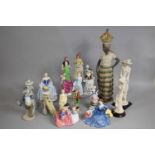 A Collection of Various Ceramic Figural Ornaments to include Large Nao Figure of Fruit Seller (