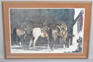 A Signed Reginald Jones Print, Horses Outside Ranch, 86x55cms