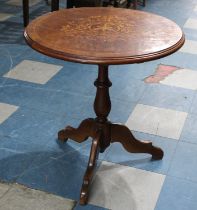 An Edwardian Inlaid Walnut Tripod Wine Table on Turned Supports, 62cms Diameter and 64cms High
