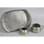 An Early 20th Century Archibald Knox Design English Pewter Milk Jug and Sugar Bowl on Hammered