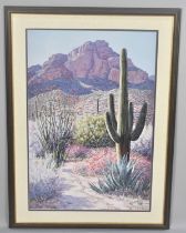 A Framed Print, K Kinman, American Desert Scene with Cactus, 50x76cms