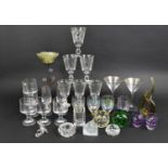 A Collection of Various Glassware to include Paperweights, Wine Glasses Etc