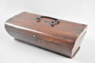 A 19th Century Mahogany Coffin Shaped Trinket Box with Metal Mounts and Ring Carrying Handle,