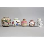 A Collection of Various Oriental Jars to Comprise Chinese Nanking Crackle Glazed Example Decorated