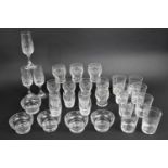 A Collection of Various Glass to comprise Set of Eight Stuart Tumblers, Flutes, Etc