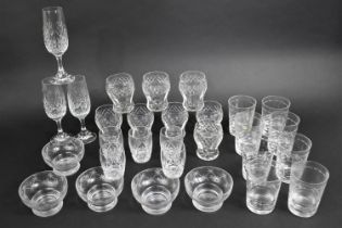 A Collection of Various Glass to comprise Set of Eight Stuart Tumblers, Flutes, Etc