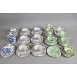 A Collection of Royal Worcester Green Dragon Pattern Teawares to comprise Two Bachelors Teapots,