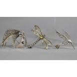Three Silver Brooches to Comprise Kingfisher, Contemporary Scrolled and Dragonfly