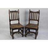 A Pair of Late 19th Century Gothic Revival Oak Hall Side Chairs with Carved Top Rails and Back Slats