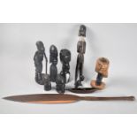 A Collection of Various Tribal Souvenir Figures, Paddle Etc