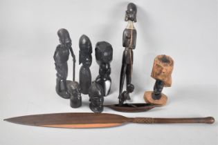 A Collection of Various Tribal Souvenir Figures, Paddle Etc