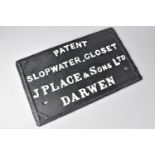 A Victorian Cast Iron Slopwater Closet Sign Inscribed 'Patent Slopwater Closet J Place & Sons Ltd