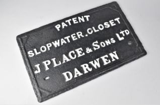 A Victorian Cast Iron Slopwater Closet Sign Inscribed 'Patent Slopwater Closet J Place & Sons Ltd