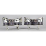 A Pair of Late Victorian/Edwardian Silver Salts by Hawksworth, Eyre & Co Ltd, of Oval Boat Form with