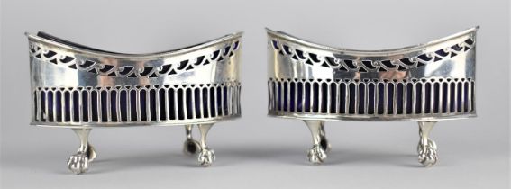 A Pair of Late Victorian/Edwardian Silver Salts by Hawksworth, Eyre & Co Ltd, of Oval Boat Form with