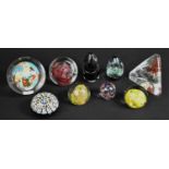 A Collection of Various Glass Paperweights to comprise Oriental Reverse Painted Example, Latticino