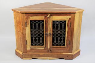 A Far Eastern Corner Cabinet with Metal Grilles to Panelled Doors, 93cms Wide