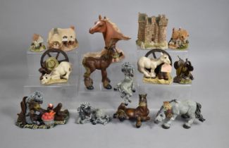 A Collection of Various Resin Ornaments to include Elmer Horse and Lilliput Lane Etc