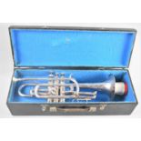 A Cased Silver Plated Invicta Trumpet in Need of Some Attention