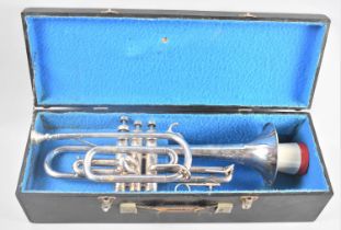 A Cased Silver Plated Invicta Trumpet in Need of Some Attention