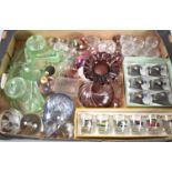 A Collection of Various Vintage Coloured Dressing Table Glass items to include Green Glass