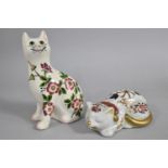 A Hill Pottery Wemyss Cat Decorated with Floral Design, 17.5cm high Together with a Porcelain