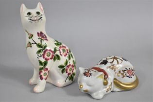 A Hill Pottery Wemyss Cat Decorated with Floral Design, 17.5cm high Together with a Porcelain